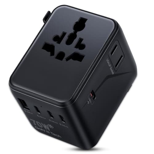 Universal Travel Adapter 70W GaN,Worldwide Travel Plug Adapter for UK/EU/US