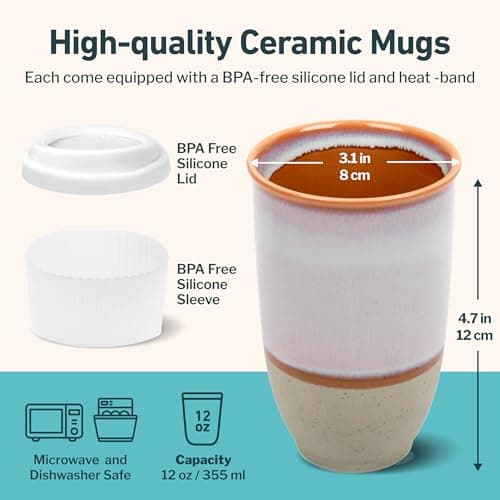 NOVA CERAMICS Travel Mug – Portable Coffee Tumbler – Unique to Go Mug – Microwave & Dishwasher Safe Purple Coffee Tumbler - Gifts for Women Men Him Her – 355ml – Horizon — view 3