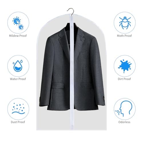 Roellgs Garment Bags, Men/Women Suit Bags for Travel, Garment Covers for Hanging Clothes, Nonwoven Breathable Clothing Protectors with Zipper for Closet Storage (60 x 100 cm, 5Packs) — view 5