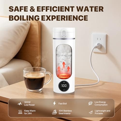 Electric Travel Kettle, 450ML Portable Mini Kettle with 6 Temperature Settings, 304 Stainless Steel Small Kettle for Camping Bedroom Holiday (White) — view 4
