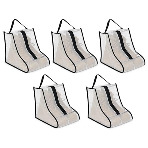 SUNNYNEST 5-Piece Boot Storage Bags – Dustproof, Waterproof Portable Shoe Protectors for Boots, Sneakers, Stilettos – Clear Zippered Shoe Organizer with Handle (Clear, 5 PCS Short)