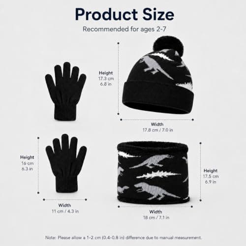EOAMGO Kids Winter Hat Scarf and Gloves Set 3Pcs, Boys Girls Thermal Knitted Beanie Hat Snood Neck Warmer Gloves Set, Soft Fleece Lined Winter Accessories for Children Age 2-7 (black) — view 3