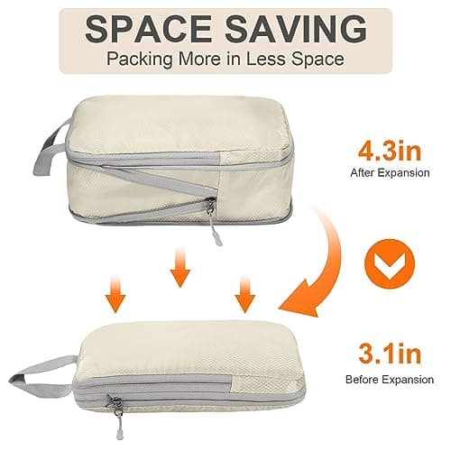 Compression Packing Cubes,Travel Storage Bag, Travel Packing Essentials for Suitcase Organizer Bags, Packing Organiser for Carry On Luggage(Beige, Set of 4) — view 4