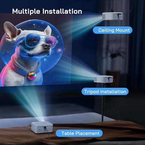 WOLFANG Mini Projector with Tripod, 1080P Full HD Portable Phone Projector, Outdoor Home Theater Movie Projector Compatible with HDMI, USB, Smartphone, Tablet, PC, TV Stick, AV, Micro SD Card — view 4