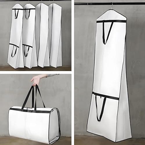 Hanging Wedding Dress Bag 180x60x30cm, Bridal Gown Garment Cover Storage Bag, Full Length Travel Protector for Bridal Dress, Long Clothes Storage Cover, Dust Proof Garment Bag with Zipper for Women — view 5