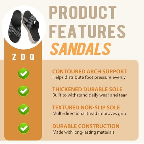 ZDQ Sandals for Women with Arch Support Lightweight Breathable Summer Slides Casual Cushion Walking Sandals for Daily Wear Black 4.5 — view 2