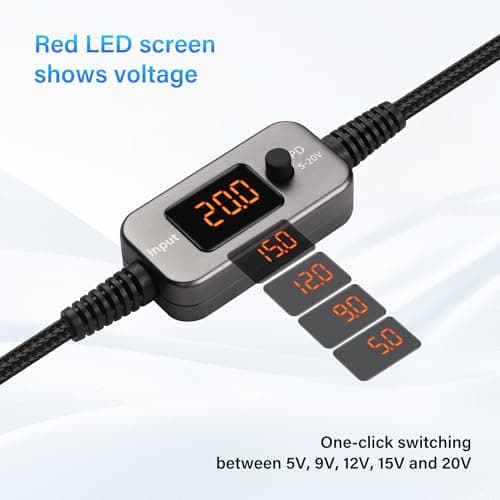 SinLoon PD to DC Converter Cable | 100W Adjustable Voltage (5V/9V/12V/15V/20V) Type-C Male to DC5521 Male | 10-in-1 Adapter Heads | 1.2m Black Braided Cable — view 2