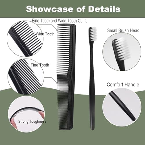 50 Pack Black Disposable Toothbrushes with Toothpaste and Comb Set,10g Toothpaste,7inch Hair Comb,Individually Wrapped Disposable Travel Hotel Toothbrush Set for Homeless,Hotel,Charity — view 6