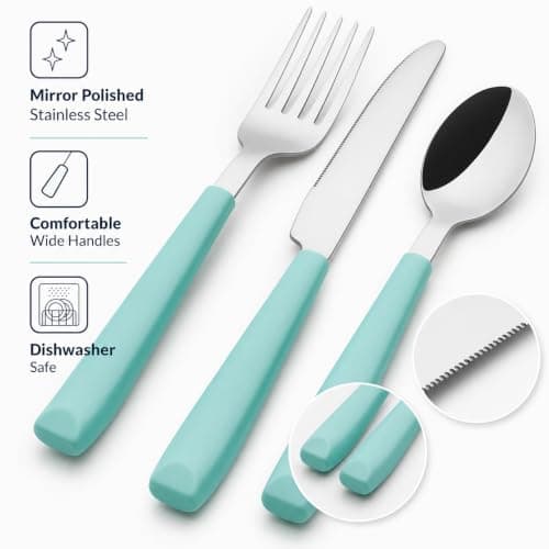 EXZACT 16pcs Cutlery Set Stainless Steel Wide Handles Serves 4 Turquoise — view 3