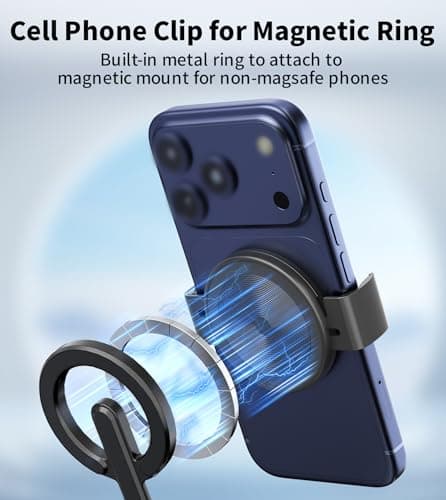 TONEOF Magnetic Phone Clamp, Phone Mount Adapter for Magsafe Car Phone Holder, Aluminum No Magnetic Case&Rings Needed, Enhanced Suction&Magnetic, for All Phones/Magnetic Tripod/Magnet Mounts-Black — view 3