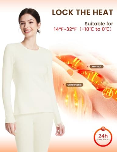 gagli Womens Thermal Underwear, Long Sleeve Top and Leggings Cream White — view 3