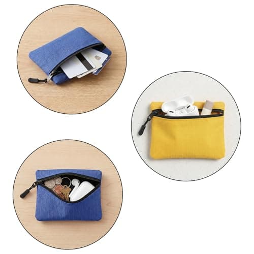 2 Pack Coin Purse Pouch Small Purses Coin Wallets for Men Women Money Pouch Oxford Cloth Mini Purse with Zipper for Women Men Daily Travel Shopping and Outdoor Activities (Yellow + Blue) — view 4