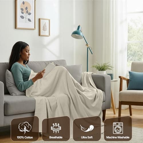 Utopia Bedding Waffle Weave Summer Blanket, (Khaki, Throw -127x152 cm) — view 4