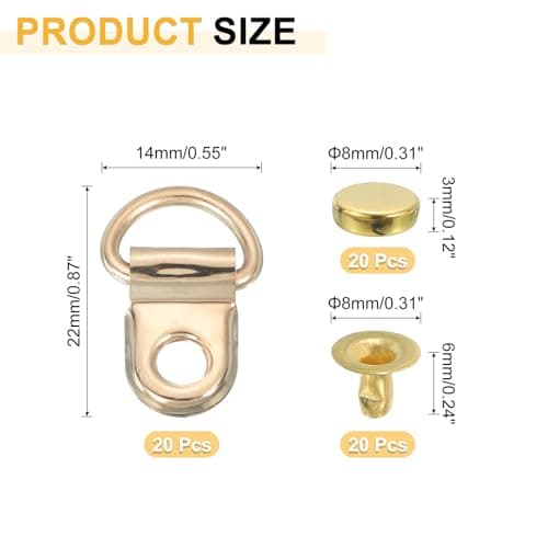 sourcing map 20 Sets Shoelace Hook,Boot Lace Hooks with Rivets Gold — view 2
