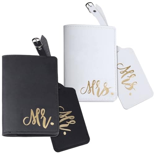 XDGBGFN 2 Sets Mr and Mrs Passport Covers with Luggage Tags Couple Passport Holder Cover Honeymoon Gifts for Travel