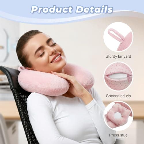 flintronic Travel Pillow, Memory Foam Neck Pillow, Comfortable and Lightweight, U Shape Neck Pillow for Head Support, Ideal for Airplane Car Home Office Sleeping, Pink — view 3