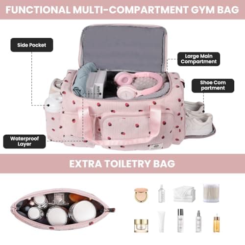 Adiwo Large Gym Bag Womens, Sports Bag with Shoes Compartment, Multiple Compartments, Foldable Overnight Weekend with Wet and Dry Separation, Large + Small Holdall for Gym Sports and Travel, Pink — view 3