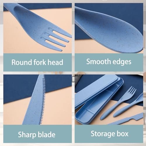 2 Sets Portable Reusable Cutlery Set with Case – Eco-Friendly Plastic Utensils for Lunch Box, Travel & Office – Compact Flatware Kit for On-The-Go Dining — view 3