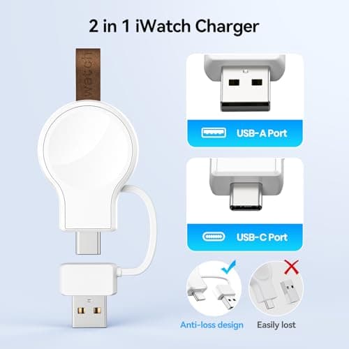 NEWDERY Portable Charger for Apple Watch 10, Fast Wireless Charging USB C & USB A Magnetic iWatch Travel Charger for Apple Watch Ultra2/1 Series 10 9 8 7 6 5 4 3 2 1 SE,White — view 3
