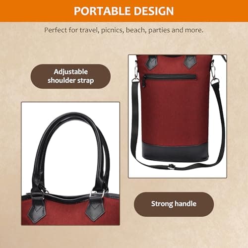 Kato Tirrinia Wine Cooler Bag Insulated Leakproof Padded Portable Wine Carrier with Strap 2 Bottle Wine Bag for Camping Travel Beach Picnic Gift for Wine Lovers Red — view 4