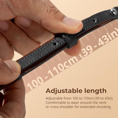 SMALLRIG Universal Leather Camera Shoulder Strap for DSLR Camera, Adjustable 100 to 110cm (39 to 43in), Max Load 10kg (22lb), Ergonomic Shoulder Support for Travel/Vlogging (Black) - 5208 — view 3