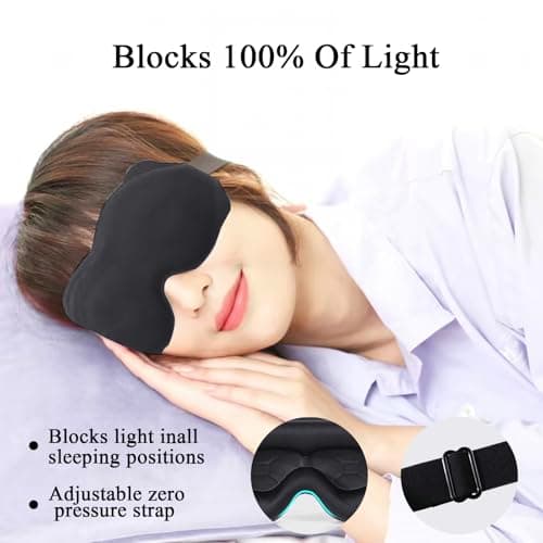 100% Blackout Sleep Mask, 3D Zero Pressure Eye Mask for Sleeping Side Sleepers, Soft & Adjustable Eye Mask for Women Men, Perfect Blindfold for Travel, Deep Sleep,Nap(1Pack) (Black) — view 5