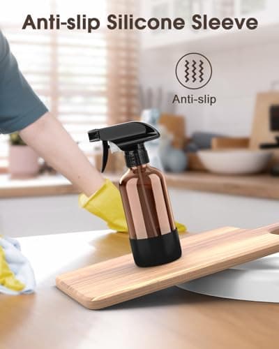 Bontip Glass Spray Bottle with Silicone Sleeve Protection, Amber Glass Spray Bottle Set for Window Cleaner Aromatherapy Facial Hydration Watering Flowers Hair Care 2 Pack/8 oz (Black) — view 5
