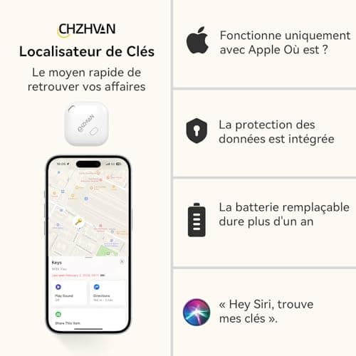 CHZHVAN Key Finder, Wallet Tracker Works with Apple Find My (iOS only), Replaceable Battery, Water-Resistant, Bluetooth Item Finder for Bags, Luggage, Pets & Backpack, 1 Pack White — view 5