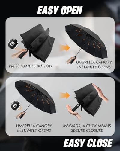 Trongle Automatic Umbrella Windproof Strong, Compact Umbrella with 12 Ribs Reinforced Frame, Double-Layer Canopy and Teflon Quick-Drying Sunscreen Coating Travel Umbrellas for Rain and Sun Protection — view 3