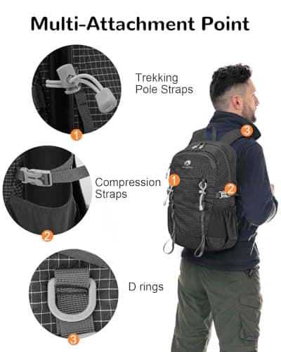 Outplea Small Hiking Backpack Waterproof, 20L Travel Daypack Lightweight Women Men, Sports Rucksack for Camping Walking Cycling, Black — view 4