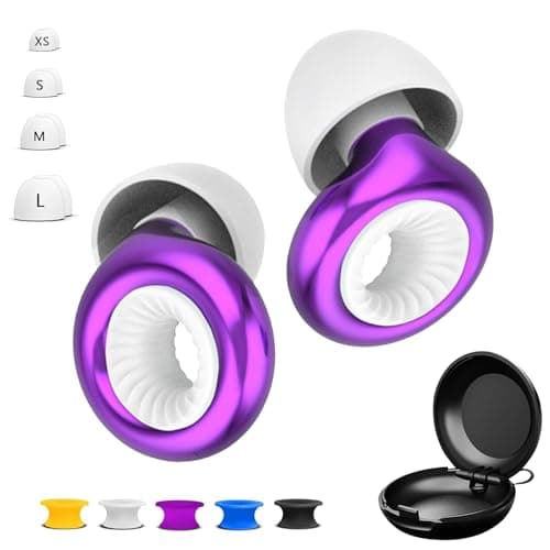 Reusable Ear Plugs for Sleep - Noise Cancelling, Snoring, Travel, and Concerts | 25dB Hearing Protection with Noise Reduction | Comes with 8 Ear Tips and XS/S/M/L - Black (Purple)