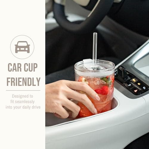 SoulTimes 600ml Ribbed Glass Tumblers with Lids and Glass Straws, Set of 2 – Leakproof Design, Durable Drinking Glasses for Iced Coffee, Juice, Smoothies & Cold Beverages, Includes Cleaning Brush — view 6