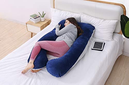 AS AWESLING Pregnancy Pillow, U Shaped Full Body Pillow, Nursing, Support and Maternity Pillow for Pregnant Women with Removable Cover (Jersey Grey & Velvet Blue) — view 4