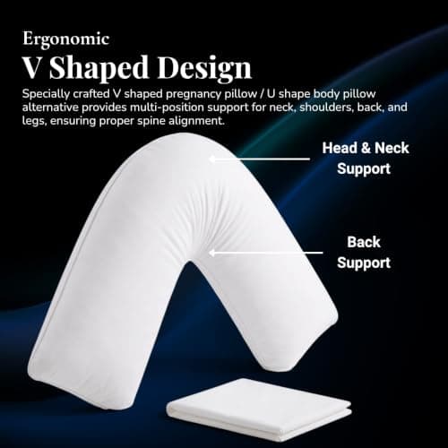Bedding Direct UK Superior Duck Feather V-Shaped Pillow - Side Sleep Pregnancy Pillow with Polycotton Cover with Pillowcase - Support to Eliminate Neck, Back, Hip, Joint - U Shape Neck Pillow Pink — view 3