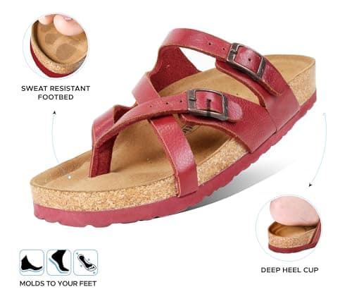 AEROTHOTIC Recovery Slides for Women Comfortable Memory Foam Cork Footbed Cute Faux Leather Adjustable Buckle Straps Walking Travel Outdoor women sandals, Celestis Wine Red, 5.5 UK — view 3