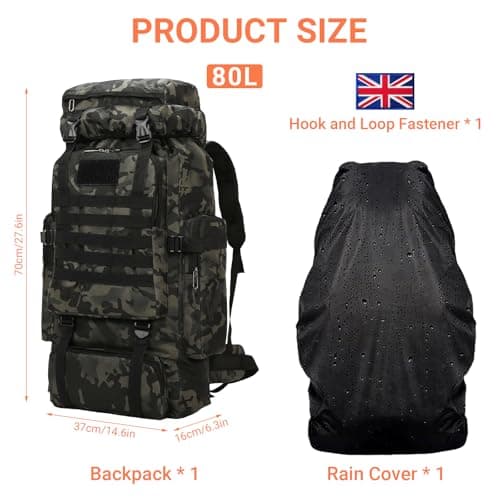 Vnvnvnv 80L Waterproof Hiking Backpack Camping Backpack, Night Camo — view 2