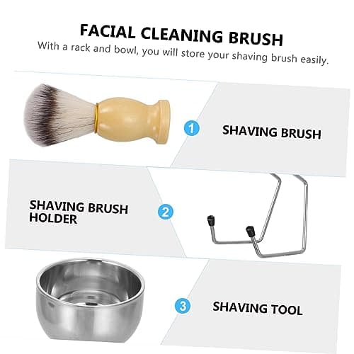 Angoily Men's Shaving Brush Set with Stainless Steel Bowl and Rack, Wooden Handle, Artificial Wool Bristles, Travel-friendly Grooming Kit for Business Trips, — view 5