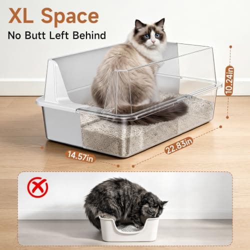 Stainless Steel Cat Litter Tray,XL,Easy to Clean,Odor-Resistant,Scoop,Gray — view 2
