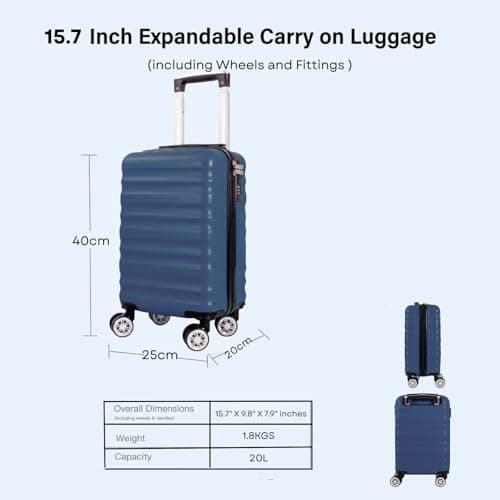 40x25x20cm Underseat Cabin Suitcase, Navy, Removable Wheels — view 6
