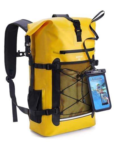 ECOHUB 30L Yellow Waterproof Dry Bag Backpack, Roll-Top Closure, Multi-Sport, Adult