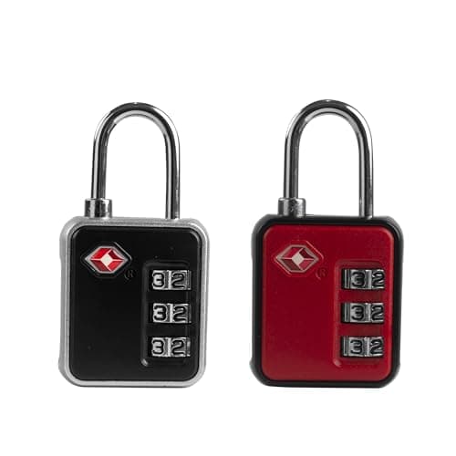 UP Security TSA-Approved Combination Padlock - Durable, Resettable, Compact Travel Lock for Luggage, Suitcase, Gym Locker, and More (Black+Red)