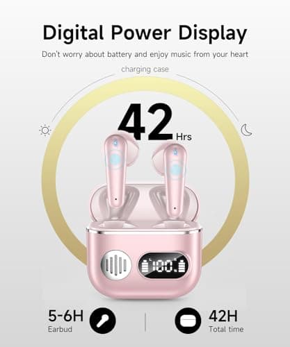 Wireless Earbuds 2026 Sport Bluetooth Headphones Stereo Earphones with ENC Mic Wireless Earphones In Ear Earbuds with Dual LED Display, 48H Playtime, Running Headphones IP7 Waterproof, Ceramic Pink — view 3