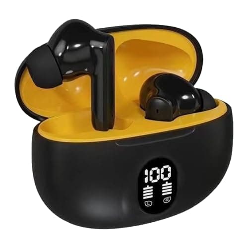 Wireless Earbuds Bluetooth 5.4 Ear Buds with Power Display Charging Case Stereo Deep Headphones with 48H for Laptop Android/iOS Fanttik Screwdriver (Yellow, One Size)