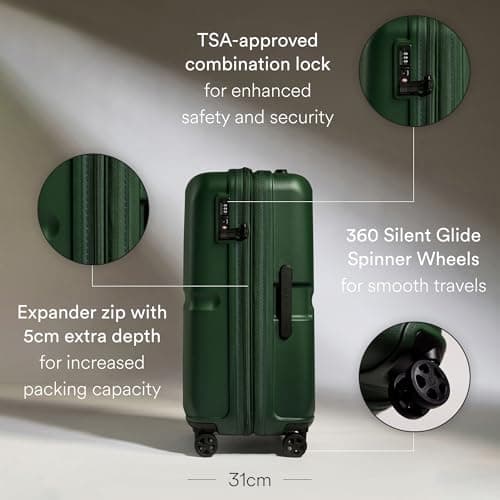 ANTLER - Single Stripe Hard Shell Medium Suitcase - Durable, Lightweight & Expandable, 4 Spinner Wheels - Adjustable Handle, TSA Lock, 68cm - Green — view 3