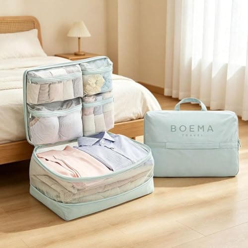 5-in-1 Compression Packing Cube – Hanging Luggage Organizer with 4 Compartments for Clothes & Underwear, Machine Washable Travel Suitcase Accessories,Space-Saving Travel Essentials,17.7x12.6” (Green) — view 2