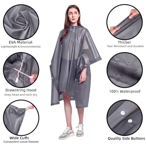 NAYEZH Rain Poncho for Adults, 2‑Pack Reusable Waterproof Cape with Hood — view 4
