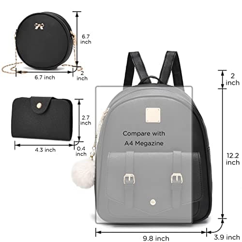 Gloppers Girls Mini Backpack Purse 3PCS Set Cute Faux Leather Rucksack with Shoulder Bag and Card Holder for Travel School (Gold Pink) — view 5