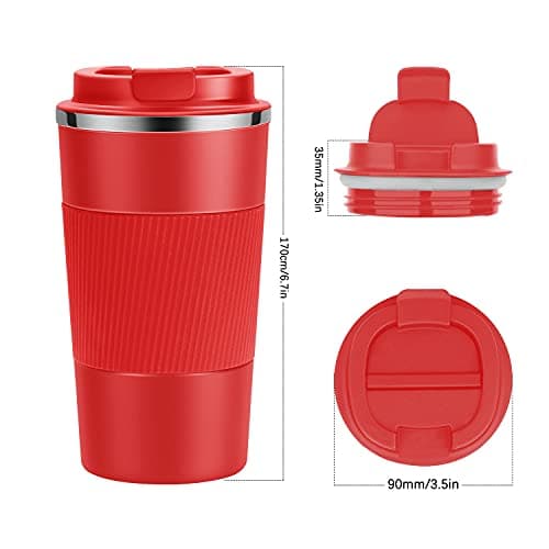 YINJOYI Travel Mug Reusable Coffee Cups Thermal Insulated Vacuum Insulation Stainless Steel Bottle for Hot Cold Drinks (Red, 510ml) — view 4