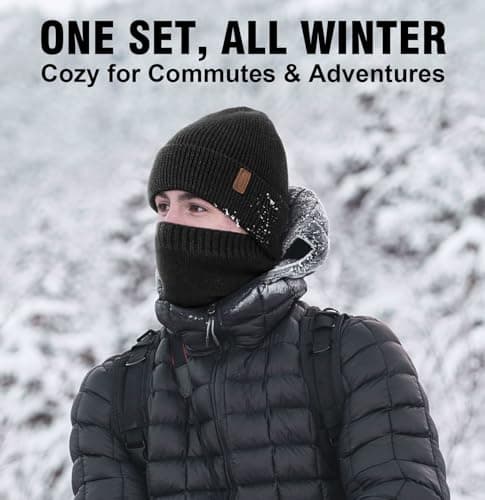 Wmcaps Winter Hat and Scarf Set for Men Women, Fleece Lined Knitted Beanie and Neck Warmer Soft Thermal Warm Accessories for Cold Weather, Unisex Christmas Birthdays Gift (Navy Blue) — view 5