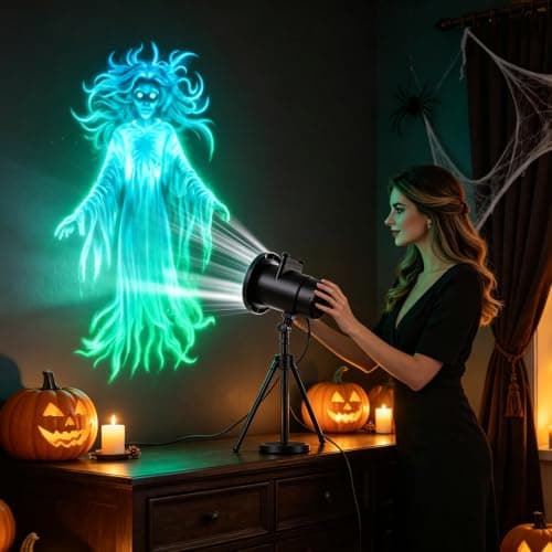 Halloween Projector Window, Panefright with Animated Horror Scenes Plug and Play Hd Star Projection Decorations Outdoor Indoor 3D Lights Mini Smart Movie WiFi Bluetooth Wireless Screen Mirroring — view 4
